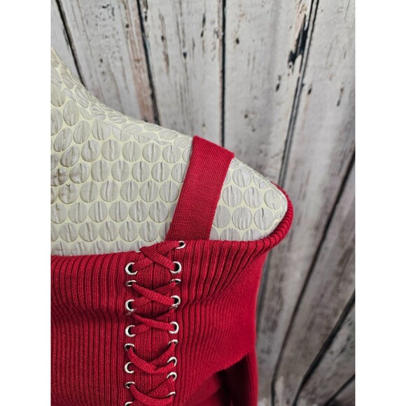 ALK Women's M Tribekka 4 Ribbed Off Shoulder Lace Up Detail Pullover Sweater NEW - Picture 4 of 11